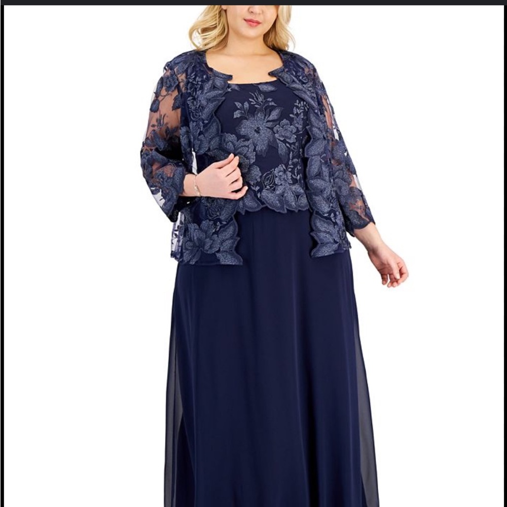 Alex evenings size 14 navy dress, worn once, but will need to be washed.